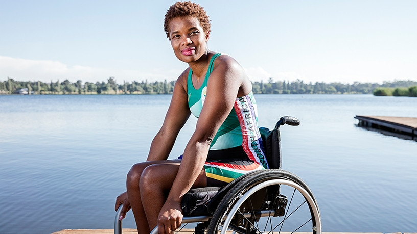 Sandra Khumalo, a South African Paralympic power rower who is also a global ambassador of the Toyota Mobility Foundation.